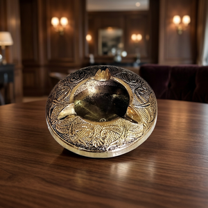 <b>Vintage</b> Brass Round Desktop <b>Ashtray</b> with Intricate Engraved Design for Home Decor - Product Image 4