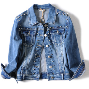 Vente en gros sur mesure Jean long pour femmes Punk Denim longueur régulière rivet ado <span class=keywords><strong>Veste</strong></span> en jean uni - Product Image 1