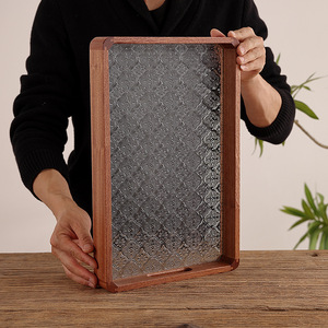 Plateaux de service en bois avec insert en verre, rectangulaires et hexagonaux, pour thé, café, desserts, pour la maison et la cuisine - Product Image 2