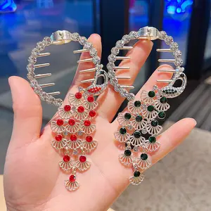 3 Kleur Hoge Kwaliteit Kristal Strass Kwastje Haarklauw Clip Paardenstaart Houders Hoofd Plaat Haar Clip Voor Vrouwen Hoofd Haarspeld