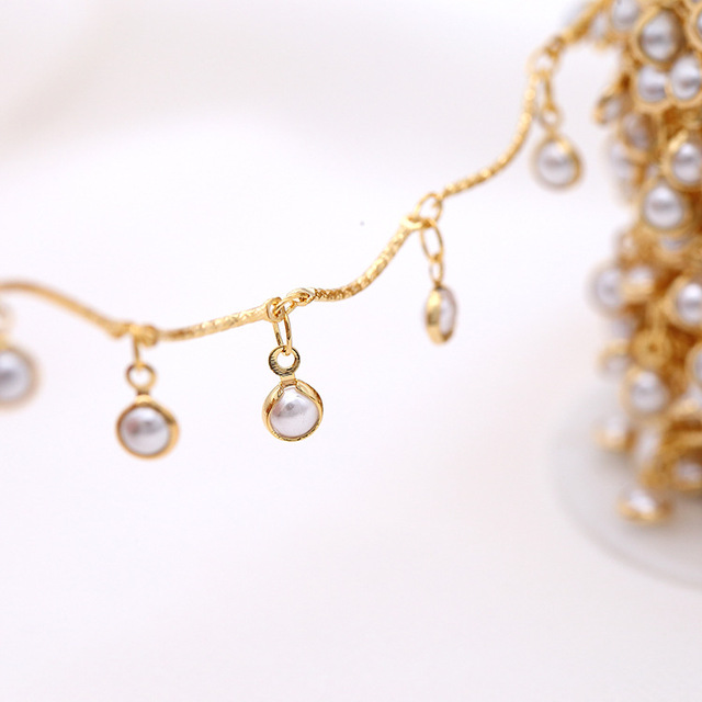 Handmade Brass Chains with Round ABS Plastic Imitation Pearl Beads Gold Plated Chain Roll Jewelry Making