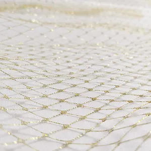 gold metallic lurex fishnet stiff bandeau eye veil vintage gatsby wedding party fabric