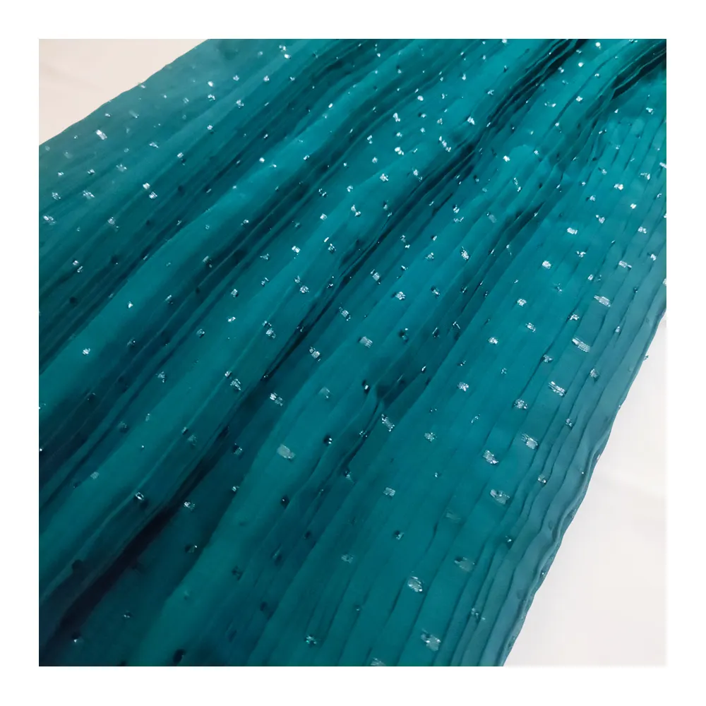 custom wholesale high quality polyester reflective crepe material crinkle skirt Pleated fabric for women dresses clothing
