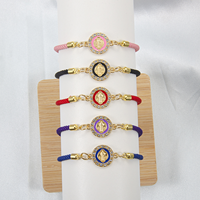 Bracelet ajustable en alliage avec breloque Vierge Marie en émail et strass, corde tressée à la main, bijou de prière catholique multicolore