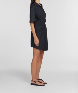 Women's <b>Black</b> Short Sleeve Shirt <b>Dress</b> <b>With</b> Belt Minimalist Style <b>Button</b> Closure Summer Wear Solid Color Woven Fabric - Product Image 2