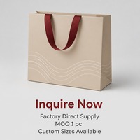 Sac de courses personnalisé en papier kraft biodégradable beige avec poignées en ruban gros-grain bordeaux pour bougies artisanales, vente en gros directe usine