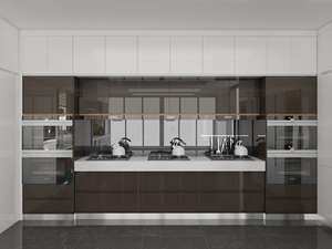 Gabinete de Cocina Modular Moderno de Alto Brillo, Estructura de Madera Contrachapada con Tablero de Melamina para Apartamentos con Accesorio para Fregadero - Product Image 5