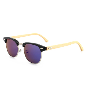 Classic Model <b>Square</b> Full Rim Bamboo Temple Sunglasses with <b>Mirror</b> Lenses and % UV Protection Unisex Women - Product Image 2