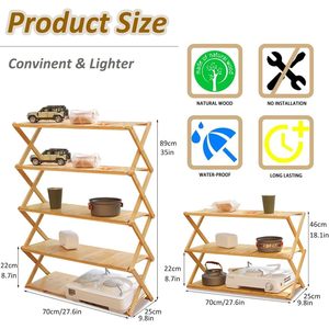 Bamboo Folding Rack 70x25x89cm Portable <b>Outdoor</b> Camping <b>Table</b> For <b>BBQ</b> Travel Indoor Use - Product Image 2