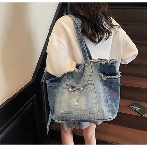 Sac fourre-tout en jean grande capacité, couleur dégradée, pour femme, résistant à l'eau et brodé, idéal pour l'été et l'automne – Offre spéciale - Product Image 6
