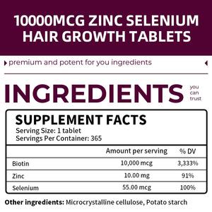 10000mcg Zinc Selenio Tabletas <span class=keywords><strong>para</strong></span> <span class=keywords><strong>el</strong></span> crecimiento del cabello Fábrica Suplemento <span class=keywords><strong>para</strong></span> la salud del cabello y la piel 365 Tabletas nutricionales - Product Image 3
