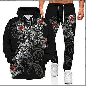 Autunno inverno Skull tuta stampa 3d felpe con cappuccio pantaloni set Unisex gotico abbigliamento sportivo Pullover Casual felpe abbigliamento <span class=keywords><strong>uomo</strong></span> - Product Image 1