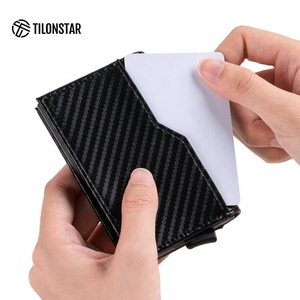 TILONSTAR TVC205 Wholesale Custom Men Pocket Aluminum Metal ID <b>Card</b> Case Leather Pop up Business <b>Card</b> Holder Wallet - Product Image 5