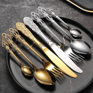 Juego de cubiertos dorados de Metal de acero inoxidable con mango antiguo de Royal Court, cucharas, cubiertos para eventos - Product Image 4