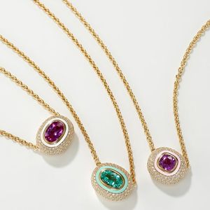 Nuova Collana con Ciondolo Ovale in Zirconia Cubica 5A Micro Pave, Rosso <span class=keywords><strong>Rosato</strong></span> e Azzurro, Gioielli da Donna alla Moda - Product Image 1