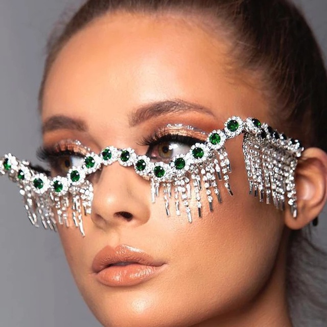 2023 Latest Fashion Half Frame Designer Bling Rhinestone Diamond Decoration Luxury Party Dance Metal Women Lensless Sunglasses