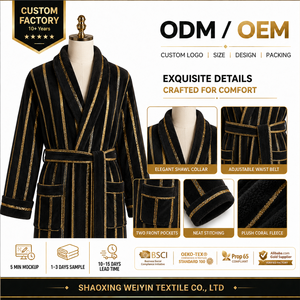 Accappatoio di Lusso in Pile Nero con Strisce Dorate, Personalizzabile con Logo OEM ODM per Fornitori di Regali Aziendali - Product Image 2