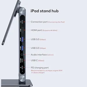 Aluminum Alloy Rotatable Tablet Stand Adjustable Magnetic Stand For Ipad 4K 60Hz Desktop Stand With Docking Station