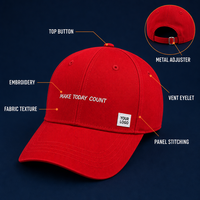 Casquette de baseball imprimée à 6/5 panneaux avec broderie 3D, tissu en toile polyester/coton réglable