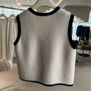 Chic <b>Black</b> Women's Breathable Wool/Cashmere Computer <b>Knitted</b> Open Front Stylish Casual Sweater <b>Vest</b> - Product Image 2