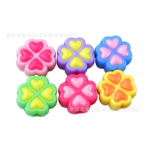 Four Leaf Clover Acrylic Beads Color <b>Blocked</b> Heart <b>Shape</b> For Jewelry Making DIY Craft 10mm - Product Image 5