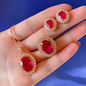 Fashion Eco-friendly Copper 18K Rose Gold Plated <b>Necklace</b> Earrings Rings <b>Set</b> Women's 8*10mm Pigeon Blood Red Zircon Jewelry <b>Sets</b> - Product Image 1