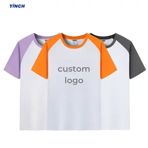 YINCH Garment macaron color custom 100% cotton 200GSM tshirt erkek men's contrast stitch tshirt short sleeve children