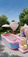 Piscine gonflable rose avec parasol et toboggan, grande, pliable, en PVC, pour usage intérieur et extérieur, pour adultes et enfants.