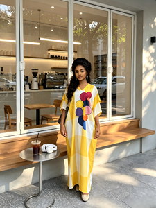 2026 New Fashionable Loose V Neck Ethnic BouBou Arrival <strong>African</strong> Pink Plaid <strong>Print</strong> Kanga <strong>Dress</strong> Plus Size Lightweight Embroidery - Product Image 2
