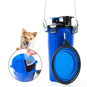批发便携式狗双室储物容器旅行二合一宠物食品碗和水瓶