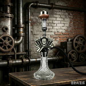 <b>Crystal</b> Glass Hookah Motorcycle Engine Base Metal Pipe Set Carved Wooden Bowl Accessory Display - Product Image 6
