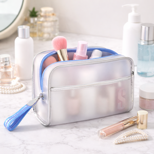 Pochette de toilette transparente givrée avec fermeture éclair, sac à maquillage réutilisable pour femmes, organiseur de trousse de toilette de voyage - Product Image 4