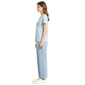 Pigiama da Donna in Puro Cotone Personalizzato ODM, Set con Maniche Corte e Pantaloni Lunghi, Vita Elastica, Abbigliamento Casual <span class=keywords><strong>per</strong></span> Casa e Relax - Product Image 5