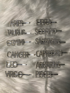 QianJin 12星座レターヘアピンシルバーメタルボビーピン女性用ワードデイズクリスタルクリップトレンディヘアジュエリー - Product Image 3