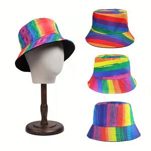 Reversible Rainbow Bucket <b>Hat</b> <b>for</b> Pride Festivals Summer Beach Outdoor Sun Protection Unisex Fashion Trendy Wear - Product Image 3