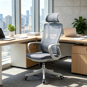 Silla de Oficina Ejecutiva Ergonómica Giratoria, Altura Ajustable, Marco Metálico Gris, Asiento Cómodo para Oficina en Casa, Hotel, Personal, Maestros - Product Image 1