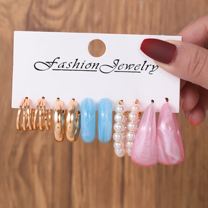 Ensemble de boucles d'oreilles fantaisie géométriques en forme de C, imitation perle, acier inoxydable, pour femme, anniversaire - Product Image 3