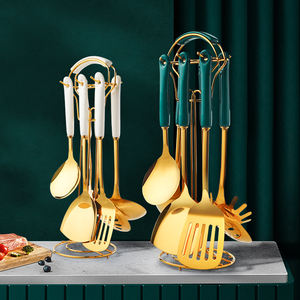 الفولاذ المقاوم للصدأ أواني المطبخ الطبخ أدوات 6 قطعة مجموعة اكسسوارات المطبخ الذهب المواقد السيراميك مجموعة وعاء مجرفة ملعقة شوربة - Product Image 6