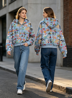 Sweat-shirt à capuche zippé court pour homme, imprimé intégral motifs dessin animé, coupe oversize, style Y2K, veste streetwear décontractée
