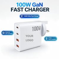 Chargeur rapide pour téléphone GaN 4 ports 100W, prise interchangeable US EU UK AU, PD QC3.0, adaptateur d'alimentation rapide multi-appareils, logo personnalisé