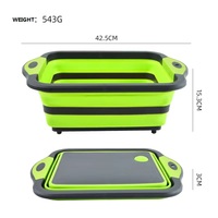 Planche à découper pliable avec bassin intégré, planche à découper multifonctionnelle en silicone pliable pour le camping, la cuisine et l'extérieur
