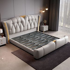 Camas Modernas Tapizadas de Venta Caliente, Diseño Italiano de Lujo, <span class=keywords><strong>Cama</strong></span> de Madera King/Queen <span class=keywords><strong>con</strong></span> Almacenamiento Ajustable para Dormitorio Principal de Hotel - Product Image 6