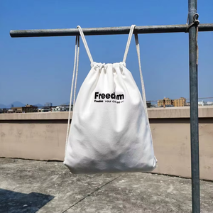 Custom Logo Eco-Friendly Recycled Reusable Fitness Gym Bag Recyclable Natural Cotton Canvas Drawstring Backpack