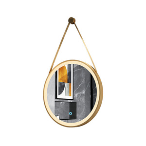 Miroir <span class=keywords><strong>de</strong></span> <span class=keywords><strong>salle</strong></span> <span class=keywords><strong>de</strong></span> <span class=keywords><strong>bain</strong></span> LED rond noir encadré avec sangle en cuir, rétroéclairage halo tactile pour hôtel moderne industriel, vente en gros - Product Image 6