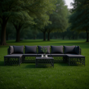 Ensemble de salon de jardin anthracite, structure métallique, 6 places, mobilier d'extérieur résistant aux intempéries, design moderne - Product Image 2