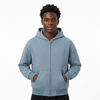 Blouson bomber streetwear pour homme à double fermeture éclair, 460 g/m², 100 % coton, avec capuche, col montant, épaules tombantes, poignets côtelés et poche plaquée