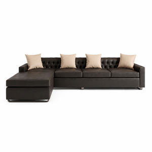 Canapé d'angle contemporain en cuir PU beige avec dossier capitonné et chaise longue pour salon, hôtel, salle de séjour - Product Image 3