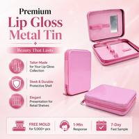 Boîte en fer blanc personnalisée pour gloss à lèvres avec fermeture éclair, miroir et boucle élastique, solution pour kit de maquillage, vente en gros, usine OEM B2B