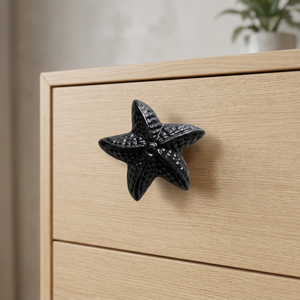 Modern Starfish Shape <b>Drawer</b> Knob Black Cast Iron Carved Metal Hardware for Cabinet <b>Drawers</b> Push Or Pull Vintage Knob Handmade - Product Image 1
