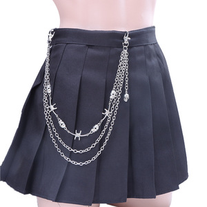 Chaîne de taille pour femme avec design crâne et fil barbelé, style hip-hop multicouche, accessoire pour jupe, blanc K - Product Image 1